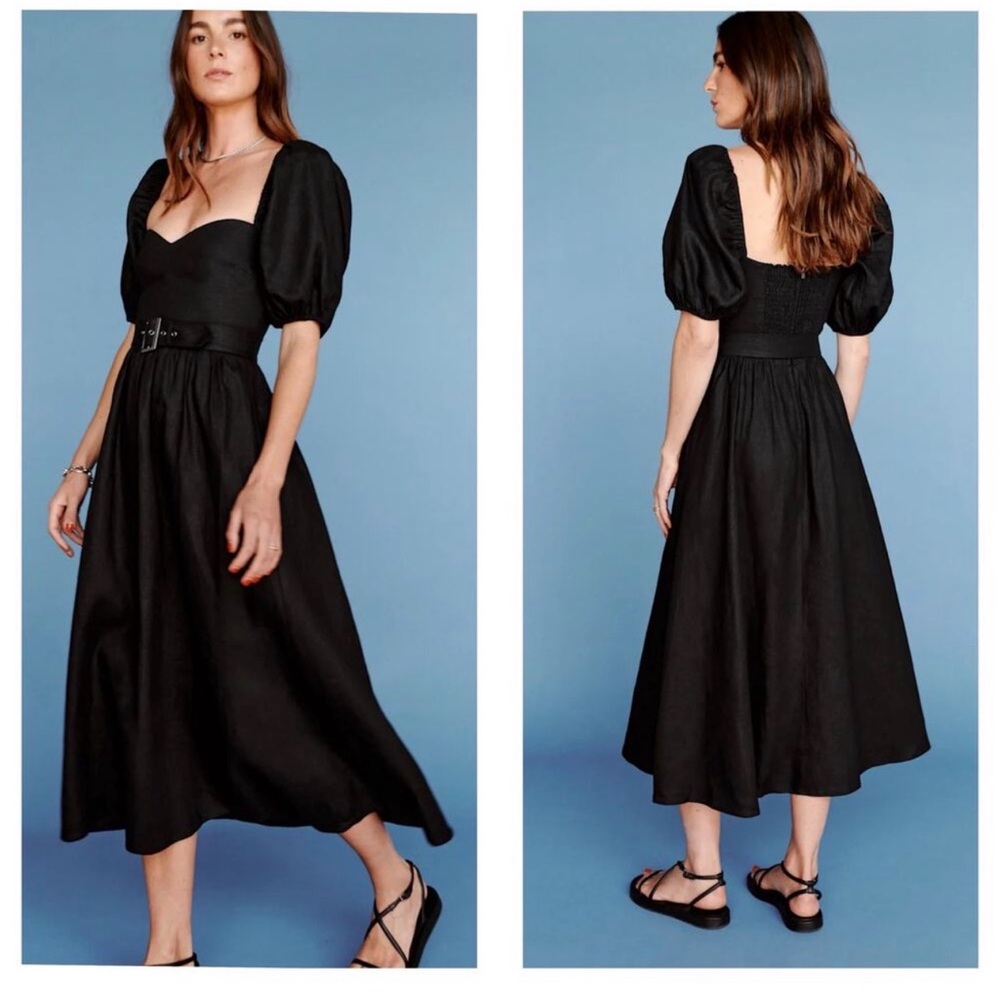Reformation Black Puff Sleeve Dress